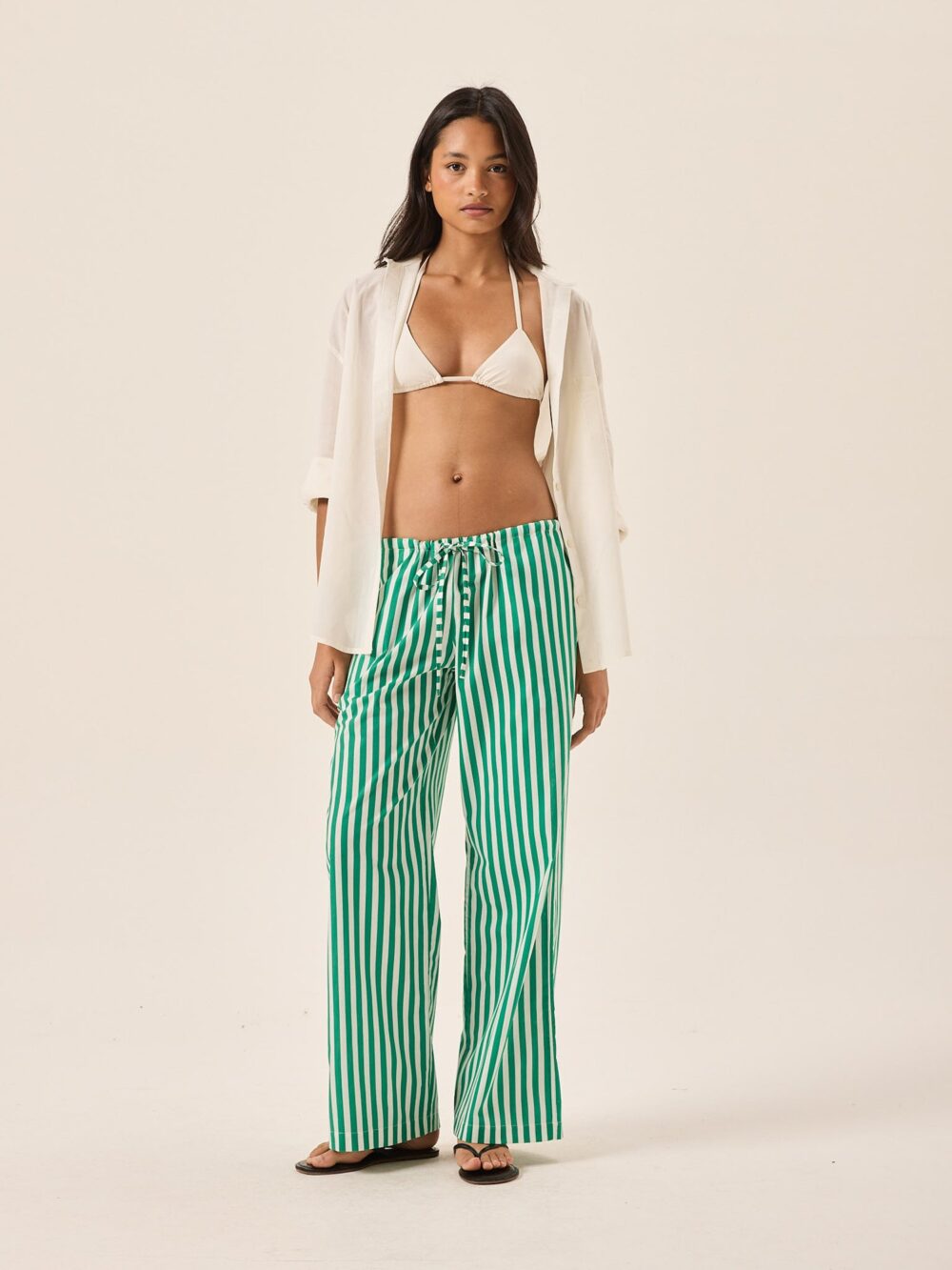 Striped Poplin Straight-Leg Trousers