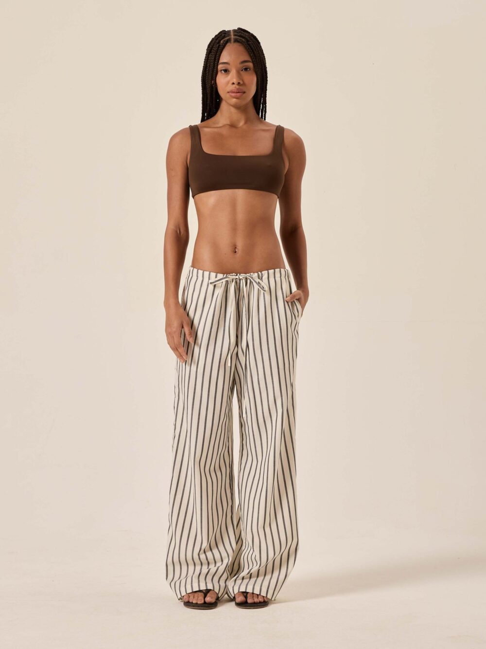 Calça Reta Tricoline Listras